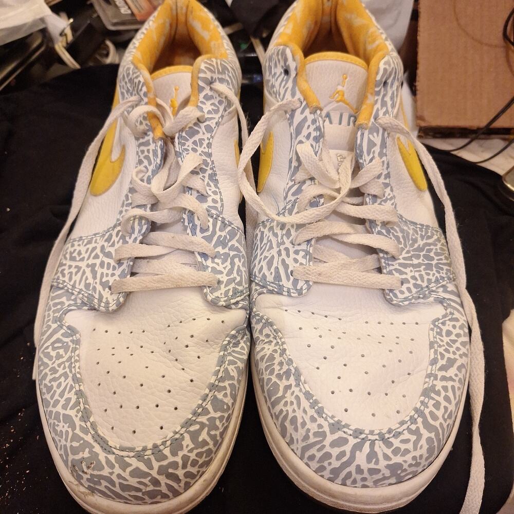 Nike Air Jordan 1 White/Yellow Retro Low 'West Coast' Sneakers Men's Size 17